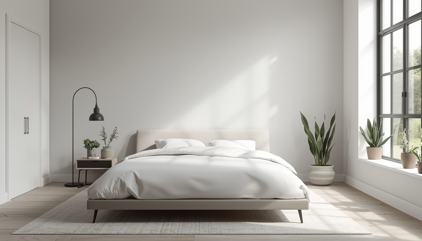 Minimalist bedroom with organized storage and clean design